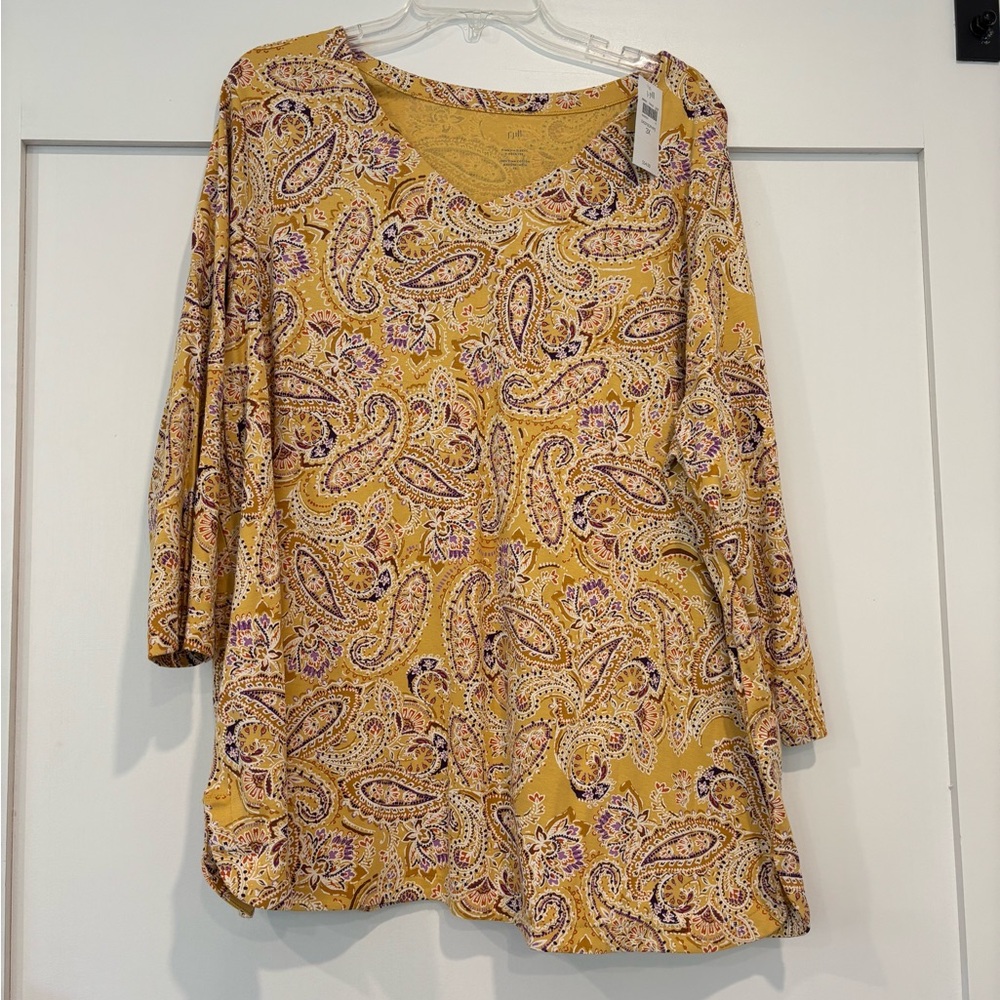 J. Jill Yellow and Purple Paisley Long Sleeve Top